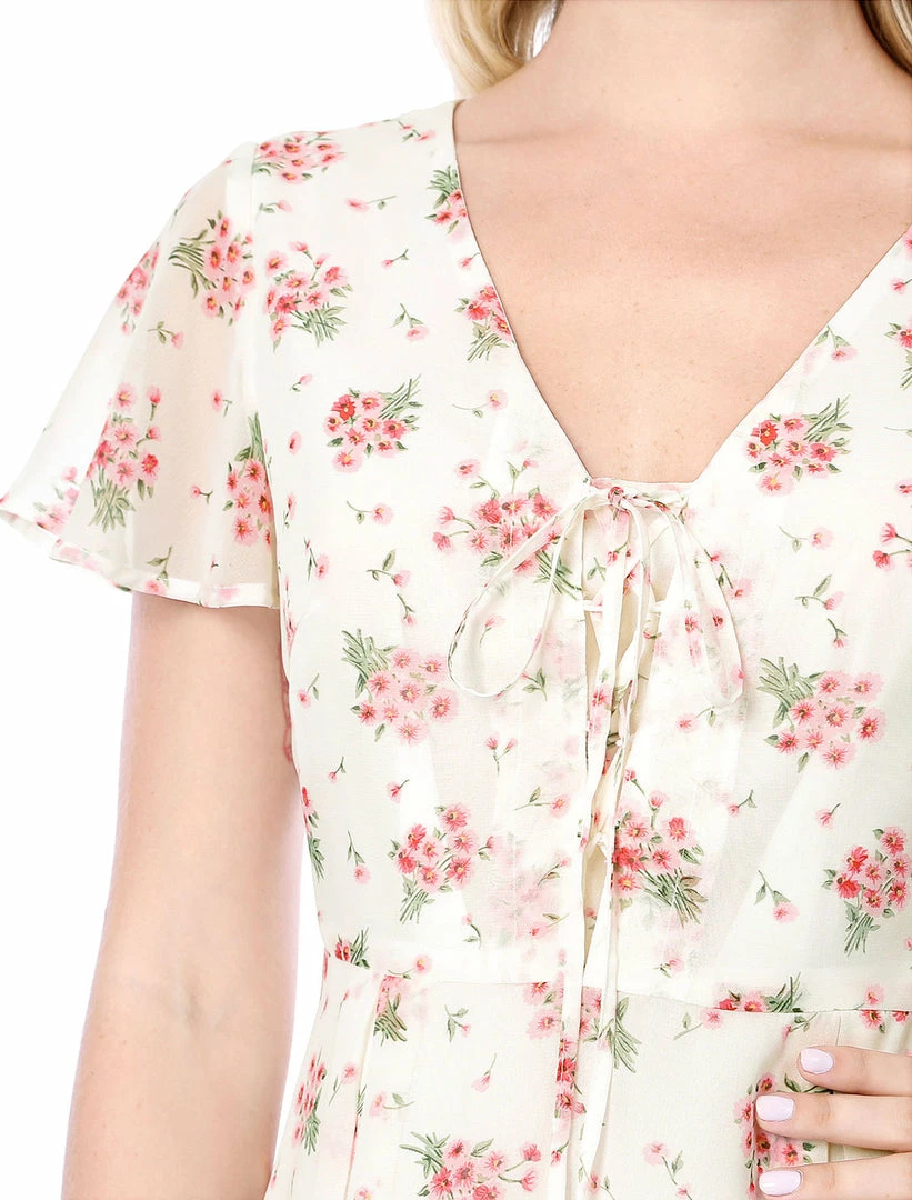 Allegra K Floral Lace-up V-neck Flouncing Sleeve Chiffon Dress Clothing 56 Allegra K Floral Lace-up V-neck Flouncing Sleeve Chiffon Dress Clothing
