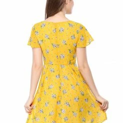 Allegra K Floral Lace-up V-neck Flouncing Sleeve Chiffon Dress Clothing 125 Allegra K Floral Lace-up V-neck Flouncing Sleeve Chiffon Dress Clothing