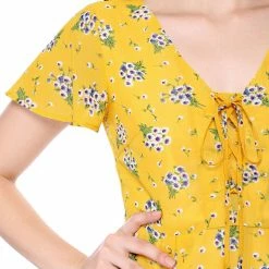 Allegra K Floral Lace-up V-neck Flouncing Sleeve Chiffon Dress Clothing 126 Allegra K Floral Lace-up V-neck Flouncing Sleeve Chiffon Dress Clothing