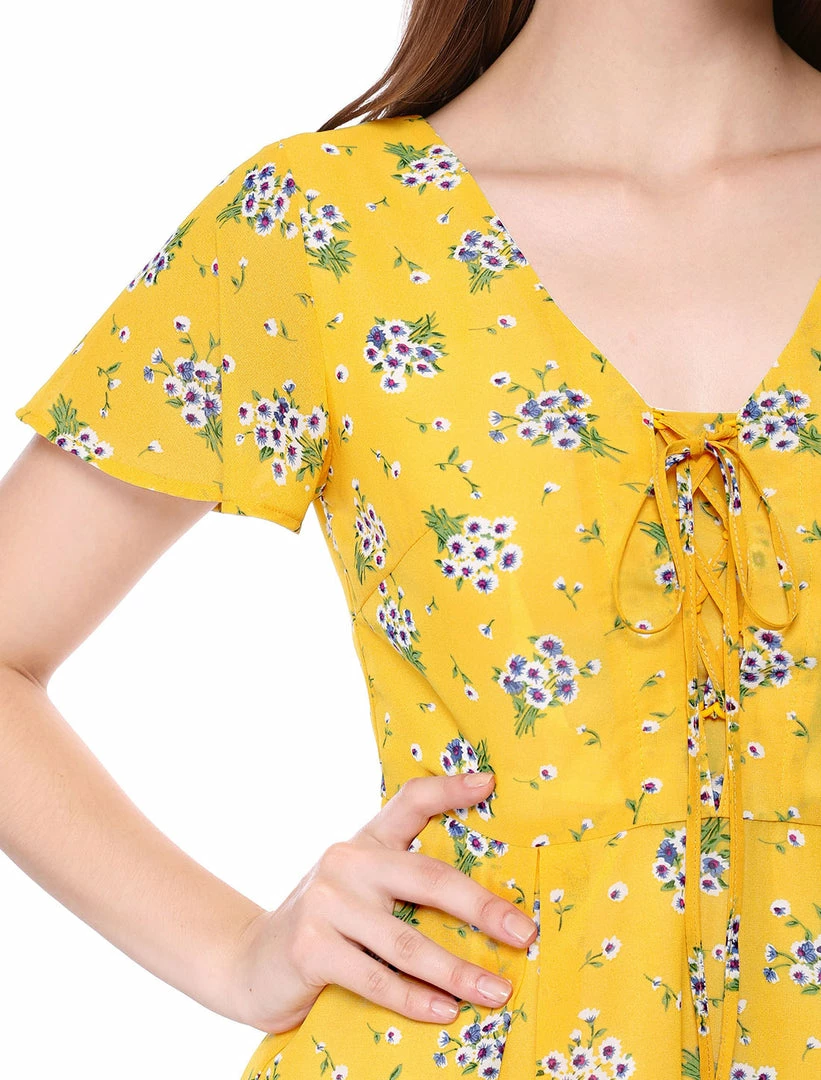 Allegra K Floral Lace-up V-neck Flouncing Sleeve Chiffon Dress Clothing 50 Allegra K Floral Lace-up V-neck Flouncing Sleeve Chiffon Dress Clothing