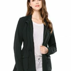 Allegra K Zip Up Drawstring Waist Casual Cotton Coat 11 Allegra K Zip Up Drawstring Waist Casual Cotton Coat