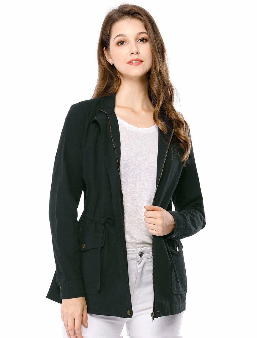 Allegra K Zip Up Drawstring Waist Casual Cotton Coat 5 Allegra K Zip Up Drawstring Waist Casual Cotton Coat
