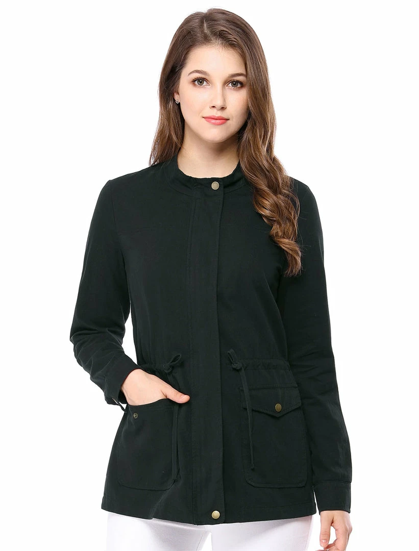 Allegra K Zip Up Drawstring Waist Casual Cotton Coat 6 Allegra K Zip Up Drawstring Waist Casual Cotton Coat