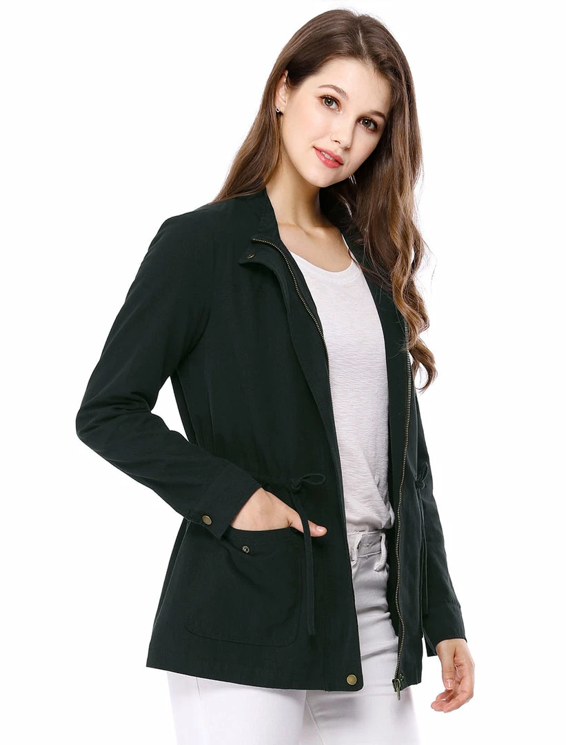 Allegra K Zip Up Drawstring Waist Casual Cotton Coat 7 Allegra K Zip Up Drawstring Waist Casual Cotton Coat