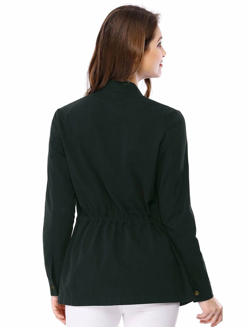 Allegra K Zip Up Drawstring Waist Casual Cotton Coat 8 Allegra K Zip Up Drawstring Waist Casual Cotton Coat