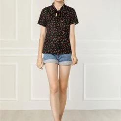 Allegra K Tie Bow Neck Cherry Printed Blouse Clothing 131 Allegra K Tie Bow Neck Cherry Printed Blouse Clothing