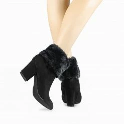Allegra K Shoes Women's Faux Fur Round Toe Block Heel Snow Ankle Boots