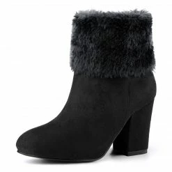 Allegra K Shoes Women's Faux Fur Round Toe Block Heel Snow Ankle Boots