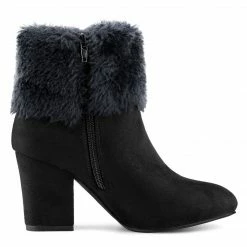 Allegra K Shoes Women's Faux Fur Round Toe Block Heel Snow Ankle Boots