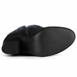 Allegra K Shoes Women's Faux Fur Round Toe Block Heel Snow Ankle Boots