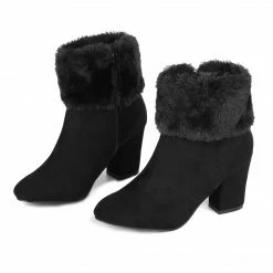 Allegra K Shoes Women's Faux Fur Round Toe Block Heel Snow Ankle Boots