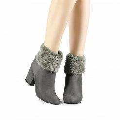 Allegra K Shoes Women's Faux Fur Round Toe Block Heel Snow Ankle Boots