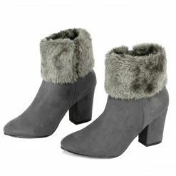 Allegra K Shoes Women's Faux Fur Round Toe Block Heel Snow Ankle Boots