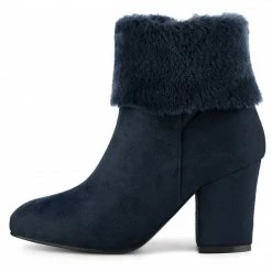 Allegra K Shoes Women's Faux Fur Round Toe Block Heel Snow Ankle Boots