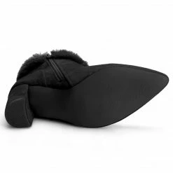 Allegra K Women's Faux Fur Pointed Toe Chunky Heel Ankle Boots