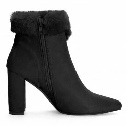Allegra K Women's Faux Fur Pointed Toe Chunky Heel Ankle Boots