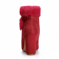 Allegra K Women's Faux Fur Pointed Toe Chunky Heel Ankle Boots