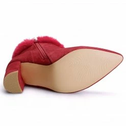 Allegra K Women's Faux Fur Pointed Toe Chunky Heel Ankle Boots