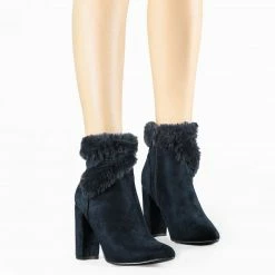 Allegra K Women's Faux Fur Pointed Toe Chunky Heel Ankle Boots