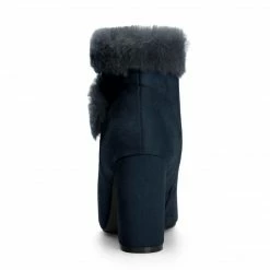 Allegra K Women's Faux Fur Pointed Toe Chunky Heel Ankle Boots