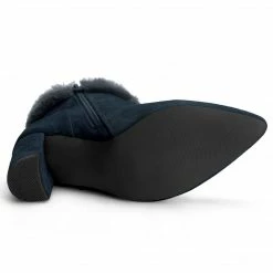 Allegra K Women's Faux Fur Pointed Toe Chunky Heel Ankle Boots