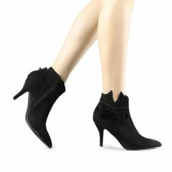 Allegra K Women's Point Toe Bow Stiletto Heel Ankle Boots Shoes