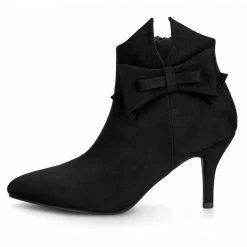 Allegra K Women's Point Toe Bow Stiletto Heel Ankle Boots Shoes