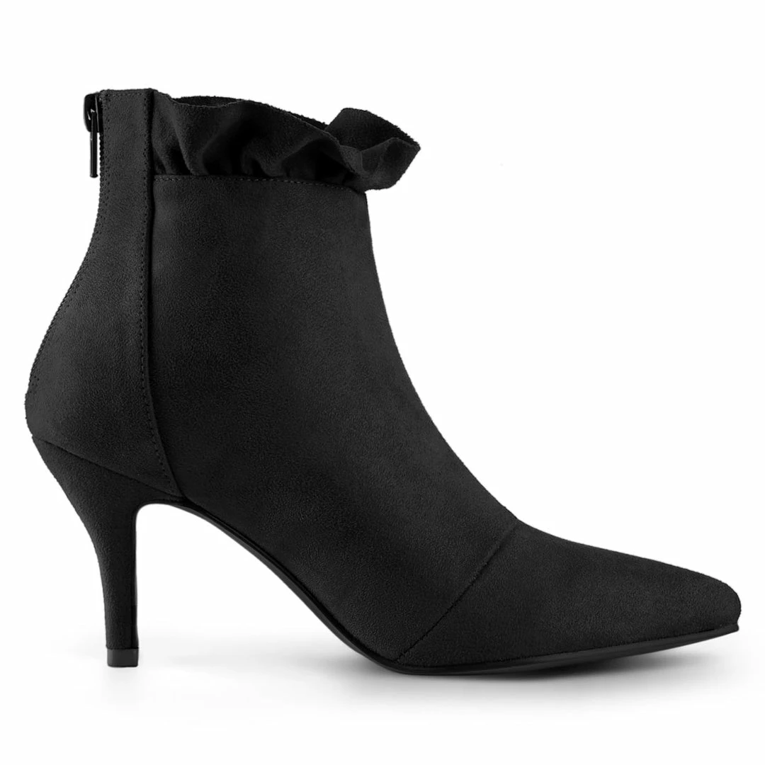 Allegra K Shoes Women's Pointed Toe Stiletto Heel Ruffle Ankle Boots 37 Allegra K Shoes Women's Pointed Toe Stiletto Heel Ruffle Ankle Boots