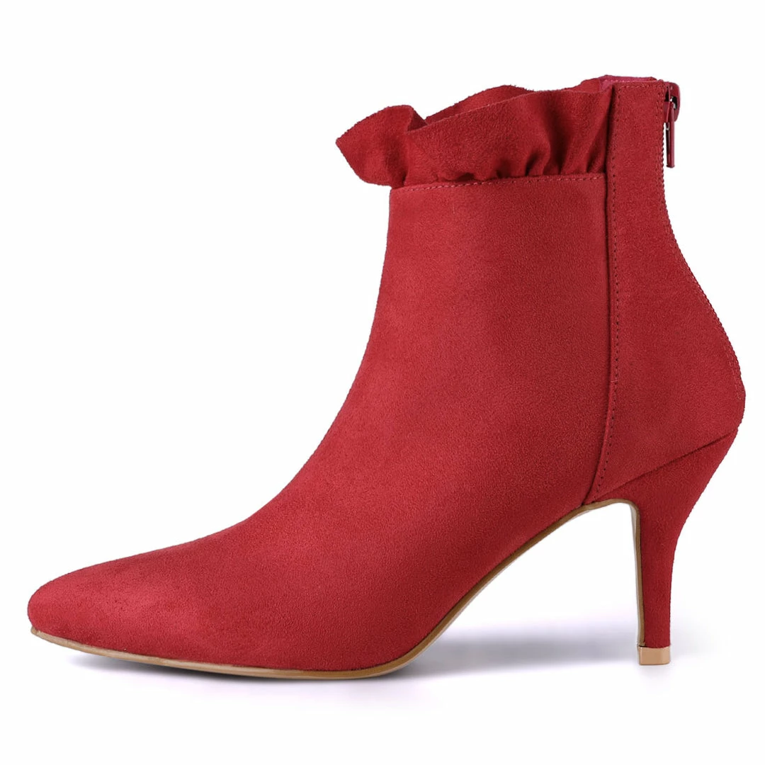 Allegra K Shoes Women's Pointed Toe Stiletto Heel Ruffle Ankle Boots 31 Allegra K Shoes Women's Pointed Toe Stiletto Heel Ruffle Ankle Boots