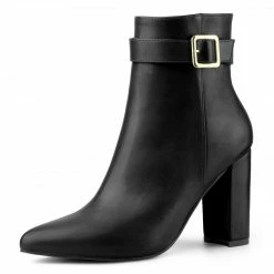 Allegra K Women's Pointed Toe Buckle Decor Heel Ankle Booties 51 Allegra K Women's Pointed Toe Buckle Decor Heel Ankle Booties