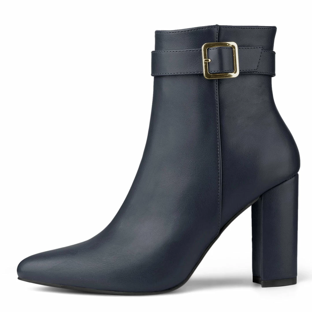 Allegra K Women's Pointed Toe Buckle Decor Heel Ankle Booties 23 Allegra K Women's Pointed Toe Buckle Decor Heel Ankle Booties