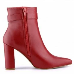 Allegra K Women's Pointed Toe Buckle Decor Heel Ankle Booties 42 Allegra K Women's Pointed Toe Buckle Decor Heel Ankle Booties