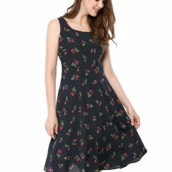 Allegra K Women's Sleeveless Casual Retro Summer Square Neck Print Chiffon Floral Dress 75 Allegra K Women's Sleeveless Casual Retro Summer Square Neck Print Chiffon Floral Dress