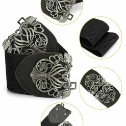 Allegra K Accessories Wide Elastic Vintage High Stretchy Retro Waist Belt With Buckle For Women