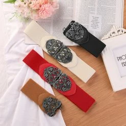 Allegra K Accessories Wide Elastic Vintage High Stretchy Retro Waist Belt With Buckle For Women