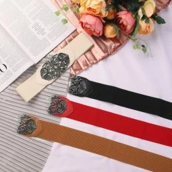 Allegra K Accessories Wide Elastic Vintage High Stretchy Retro Waist Belt With Buckle For Women