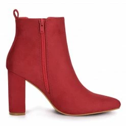 Allegra K Women's Pointed Toe Zipper Block Heels Ankle Boots