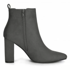 Allegra K Women's Pointed Toe Zipper Block Heels Ankle Boots