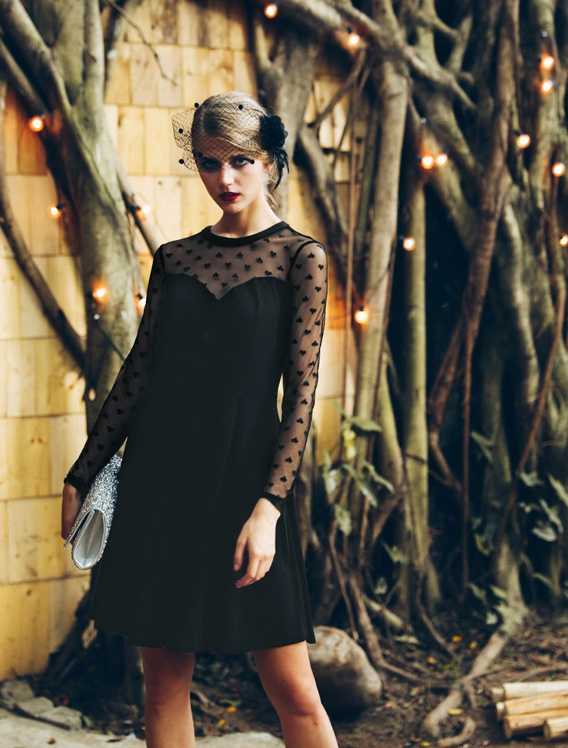 Women Allegra K Mesh Heart Polka Dots Party Dress 10 Women Allegra K Mesh Heart Polka Dots Party Dress