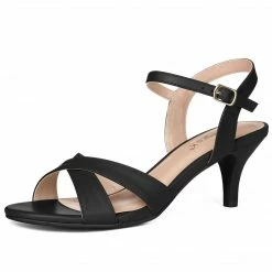 Allegra K Shoes Women's Cross Straps Kitten Heel Ankle Strap Sandals