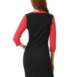 Allegra K Women's Crew Neck Color Block Stretched Bodycon Knitted Sweater Dress