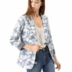 Women Allegra K Classic One Button Suit Blazer In Leaf Prints