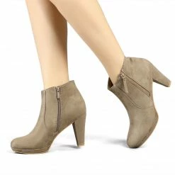 Allegra K Shoes Women's Side Zip Low Platform Chunky Heel Ankle Booties