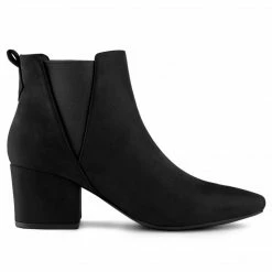 Allegra K Women's Pointed Toe Block Heel Ankle Chelsea Boots
