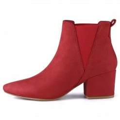 Allegra K Women's Pointed Toe Block Heel Ankle Chelsea Boots