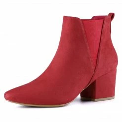 Allegra K Women's Pointed Toe Block Heel Ankle Chelsea Boots