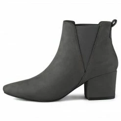 Allegra K Women's Pointed Toe Block Heel Ankle Chelsea Boots