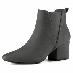 Allegra K Women's Pointed Toe Block Heel Ankle Chelsea Boots