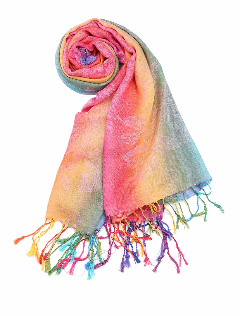 Allegra K Large Tassel Wrap Scarf Wrap Multi-Color Floral Print Gradient Color Scarf For Women 5 Allegra K Large Tassel Wrap Scarf Wrap Multi-Color Floral Print Gradient Color Scarf For Women