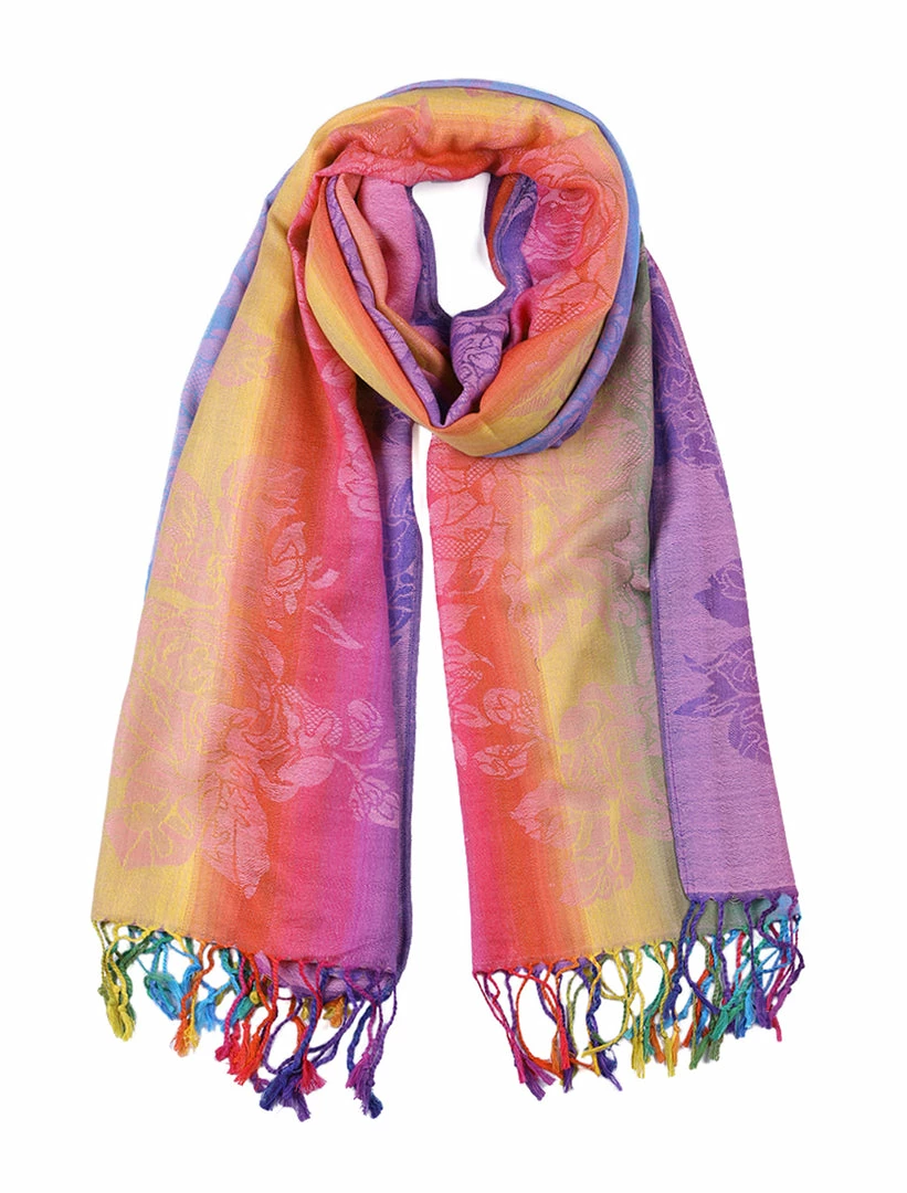 Allegra K Large Tassel Wrap Scarf Wrap Multi-Color Floral Print Gradient Color Scarf For Women 4 Allegra K Large Tassel Wrap Scarf Wrap Multi-Color Floral Print Gradient Color Scarf For Women